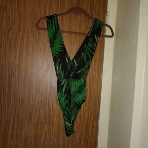 Fashion Nova Green Leaf Print Swim Coverup